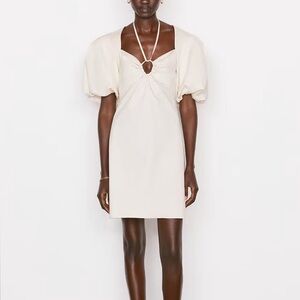 Frame Women Beige Puff Sleeve Stretch Poplin A-Line Mini Dress Size XS